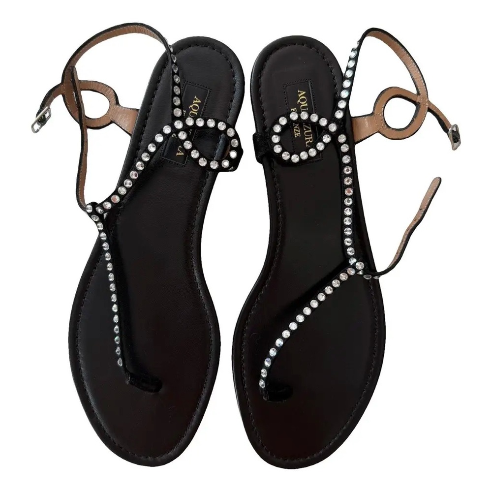 Aquazzura Almost Bare Black Sandals with Crystals